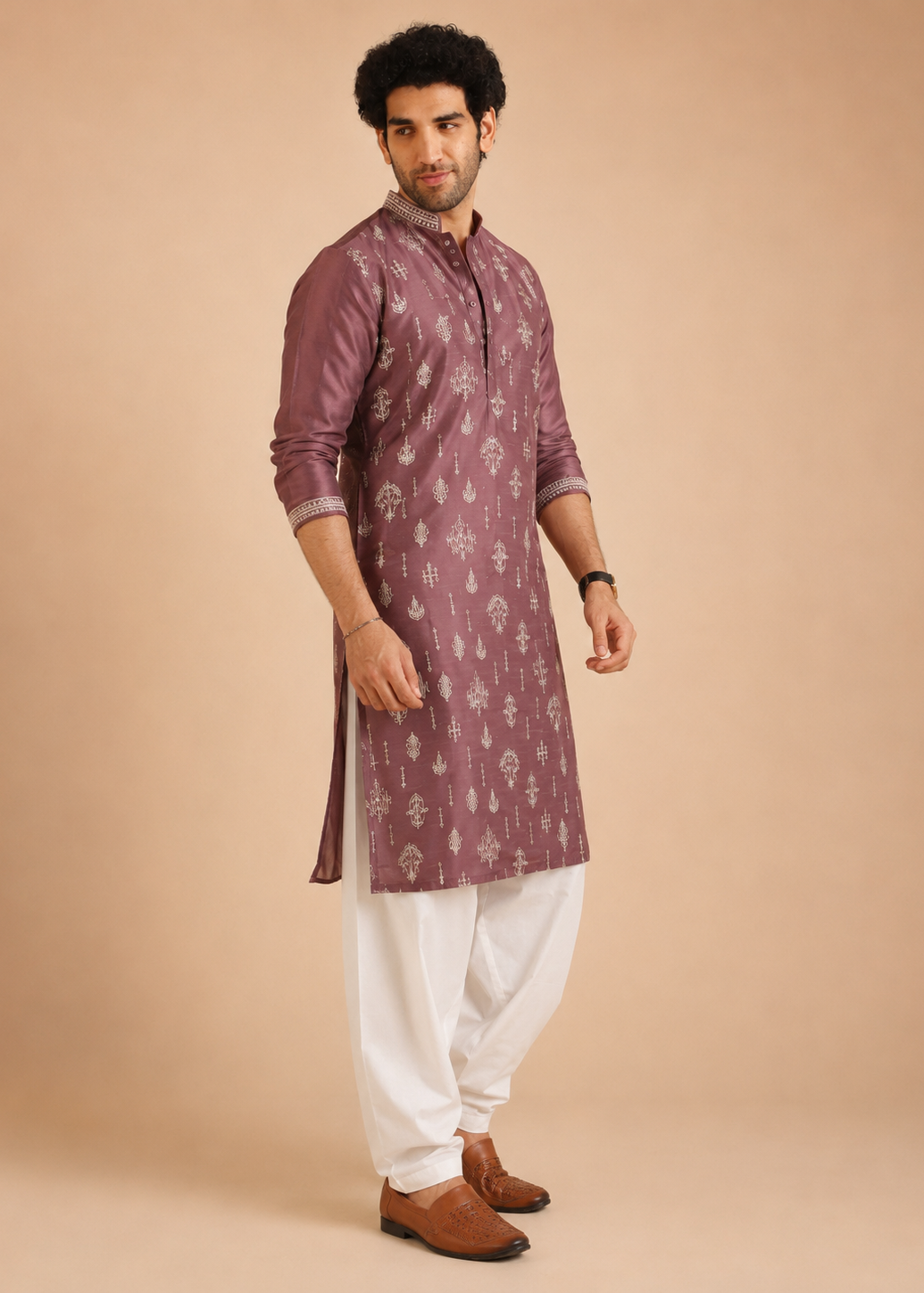 Men Pink Kurta Dhoti Set