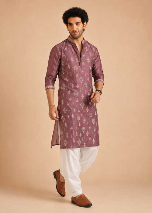 Men Pink Kurta Dhoti Set