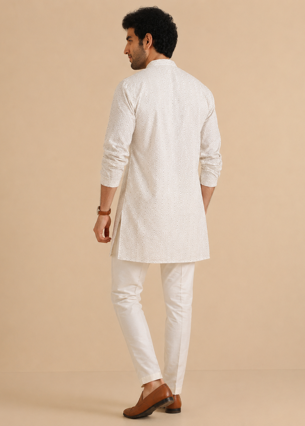 Off-White Embroidered Kurta Pajama Set