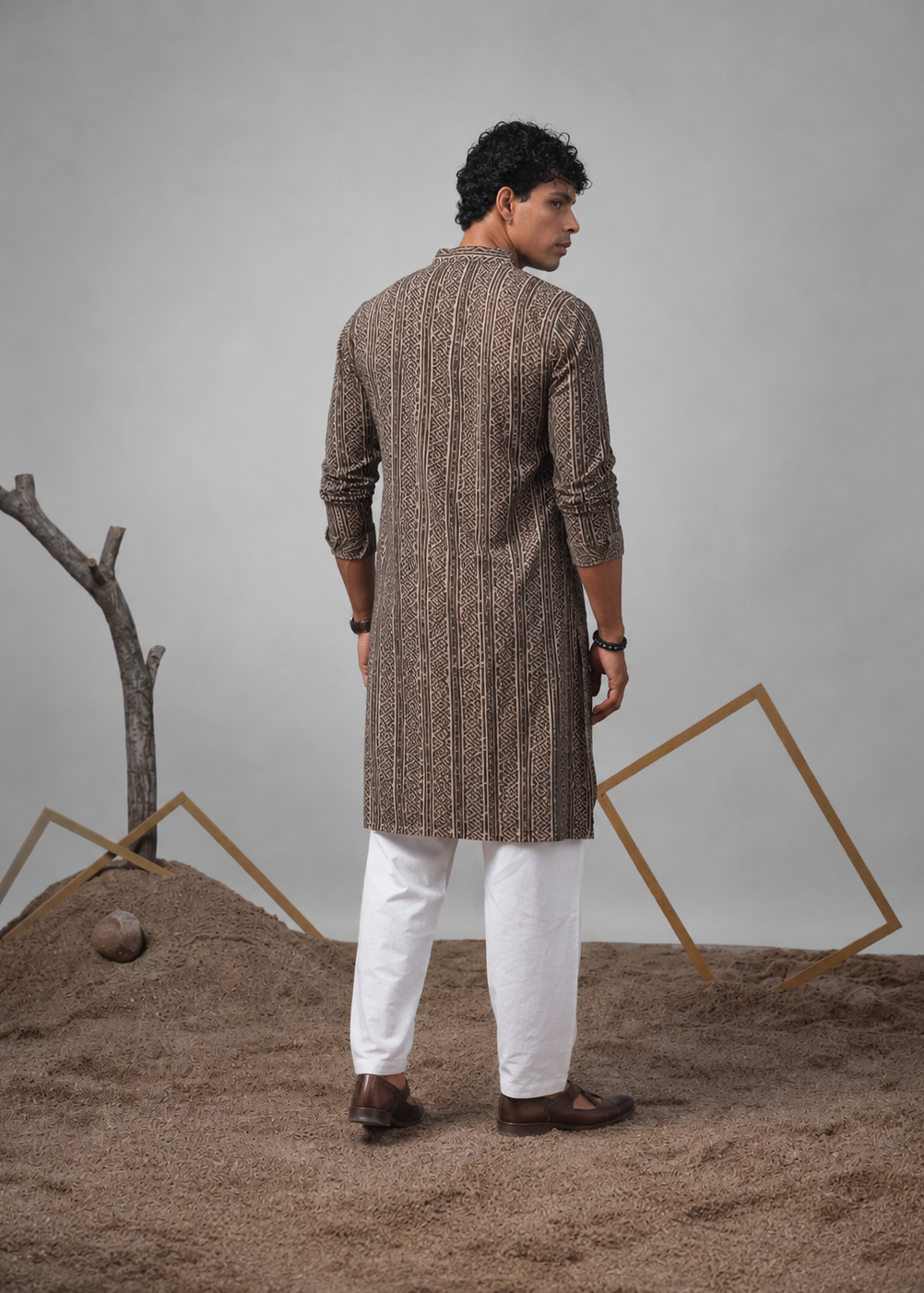 Men Geometric Printed Festive Straight Kurta Churidar Set