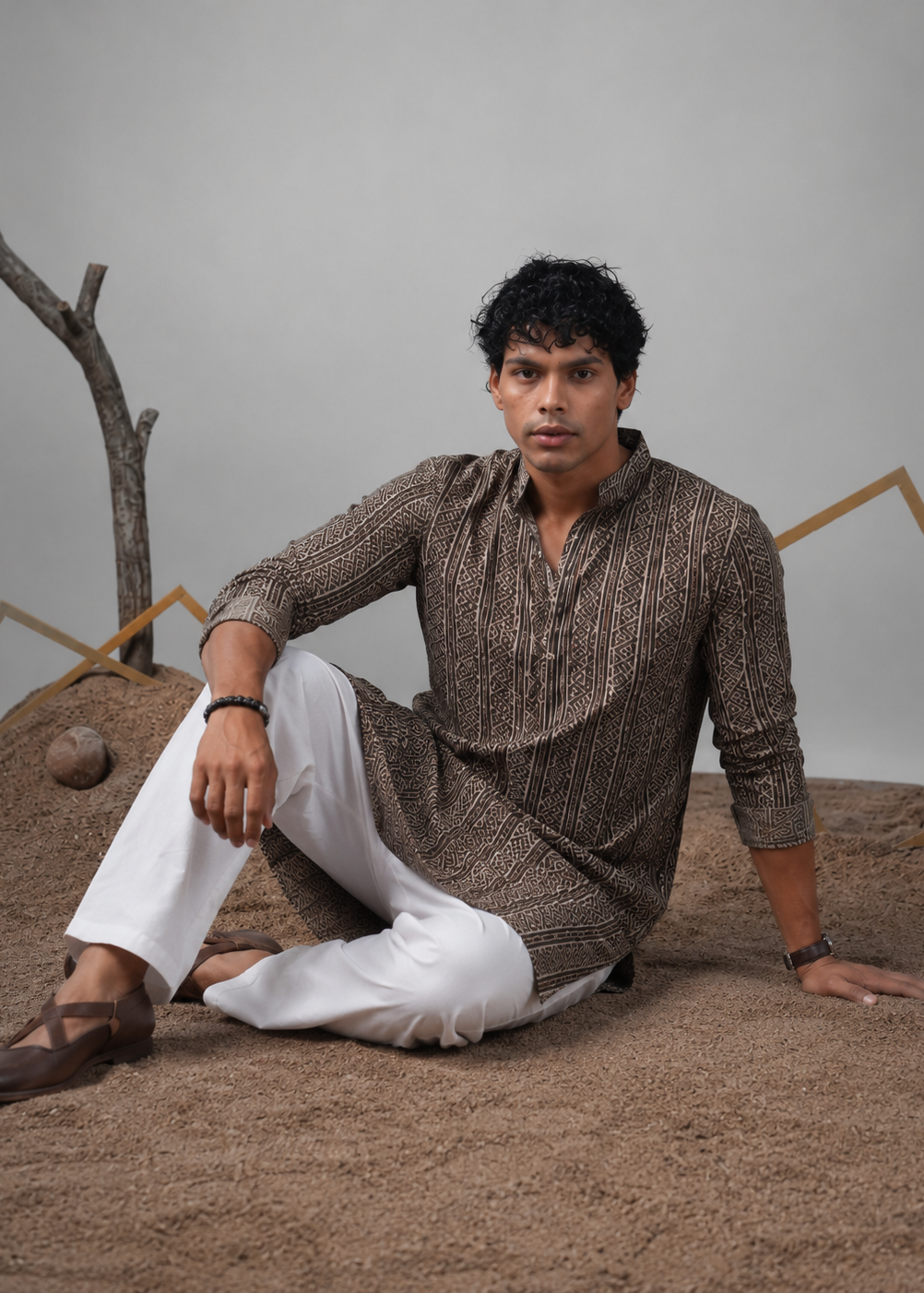 Men Geometric Printed Festive Straight Kurta Churidar Set