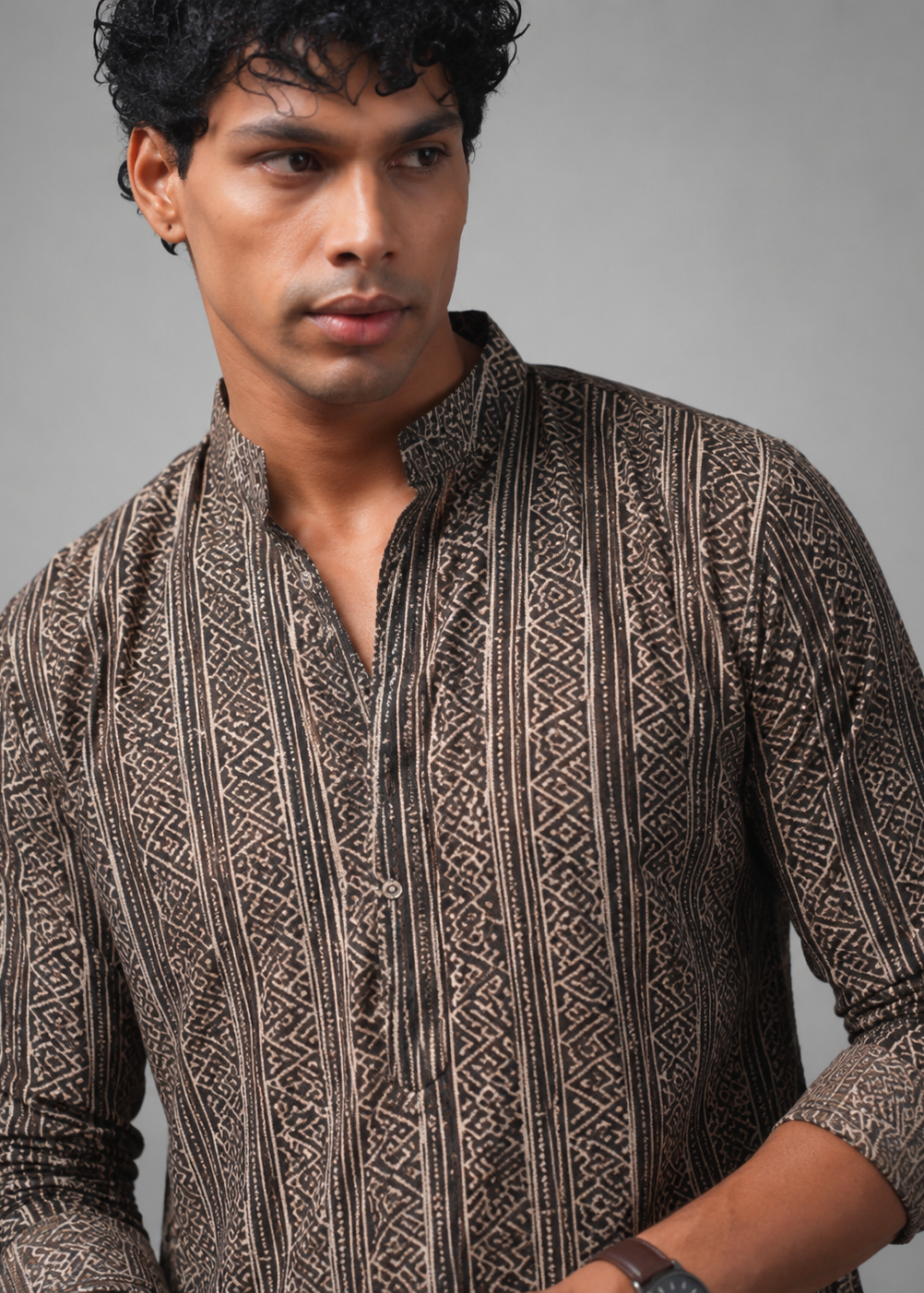 Men Geometric Printed Festive Straight Kurta Churidar Set