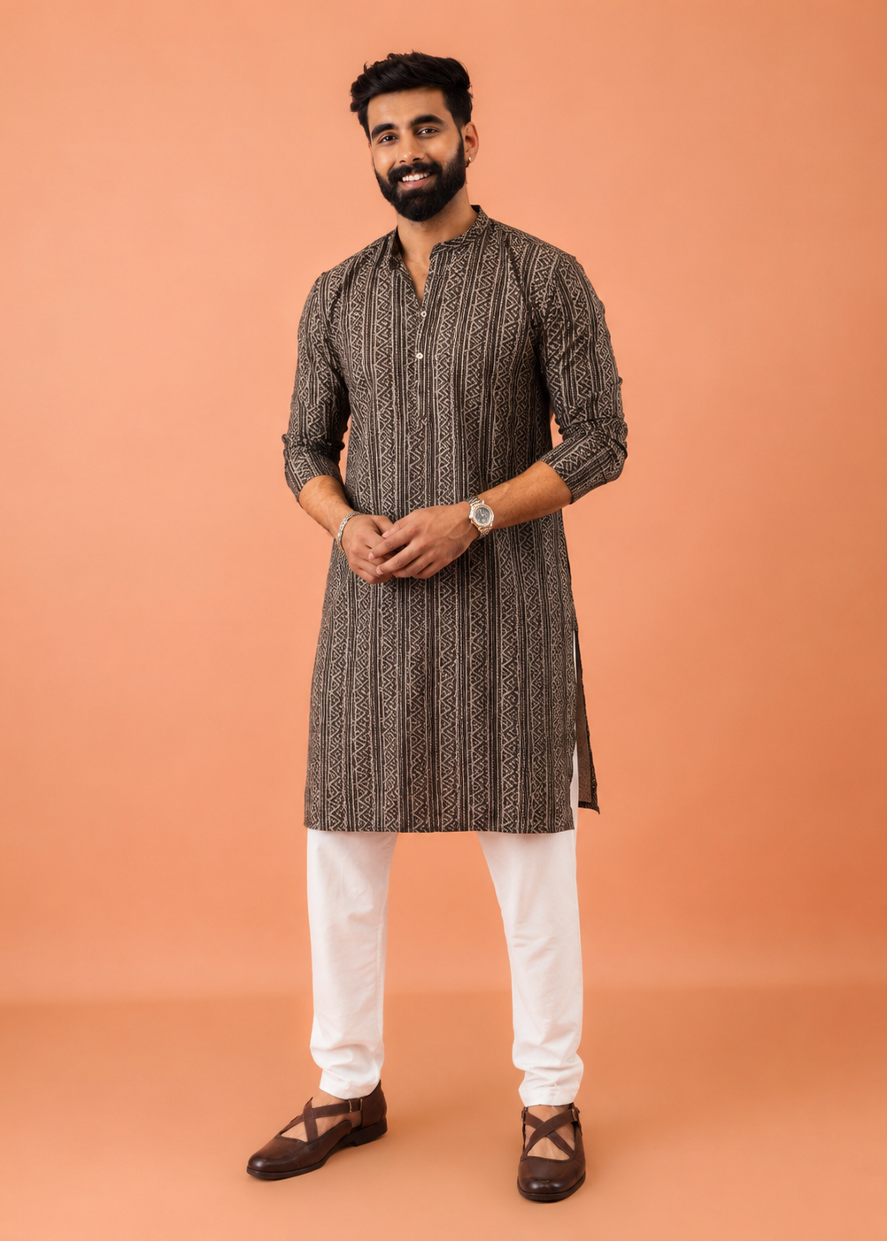 Espresso Patterned Kurta Trouser Set