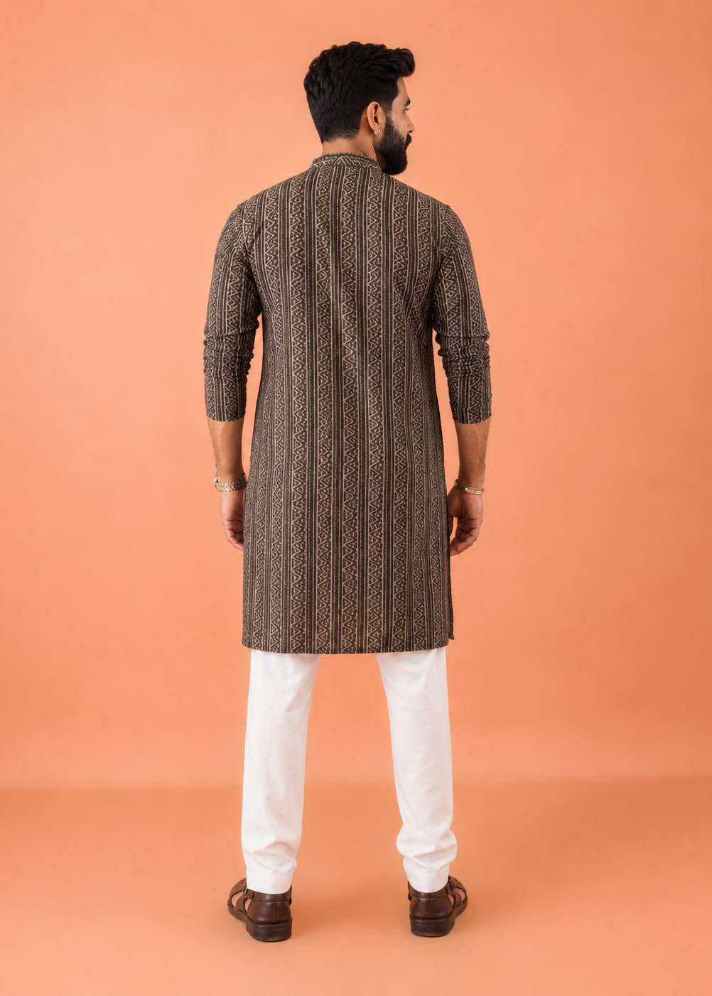 Espresso Patterned Kurta Trouser Set