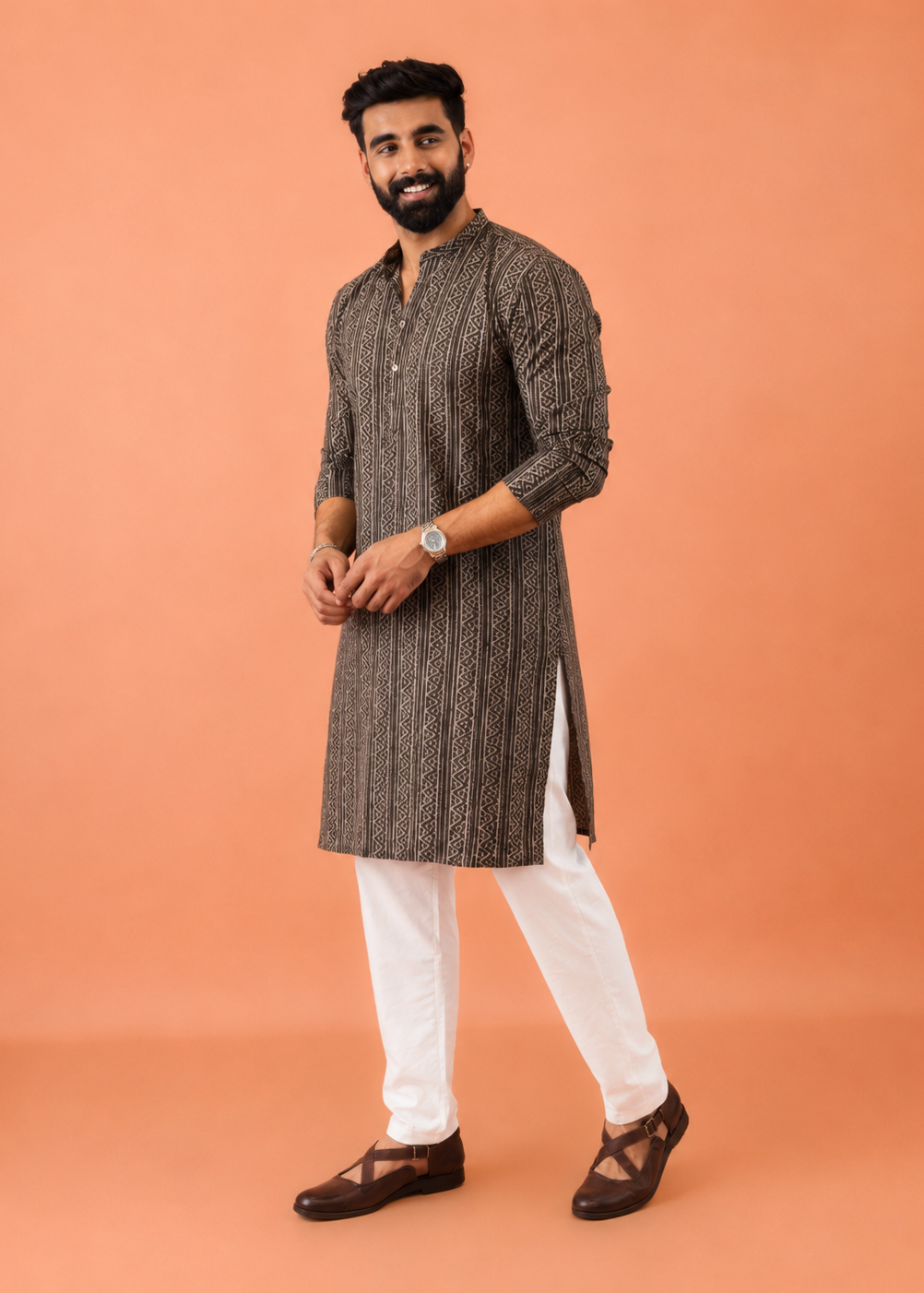 Espresso Patterned Kurta Trouser Set