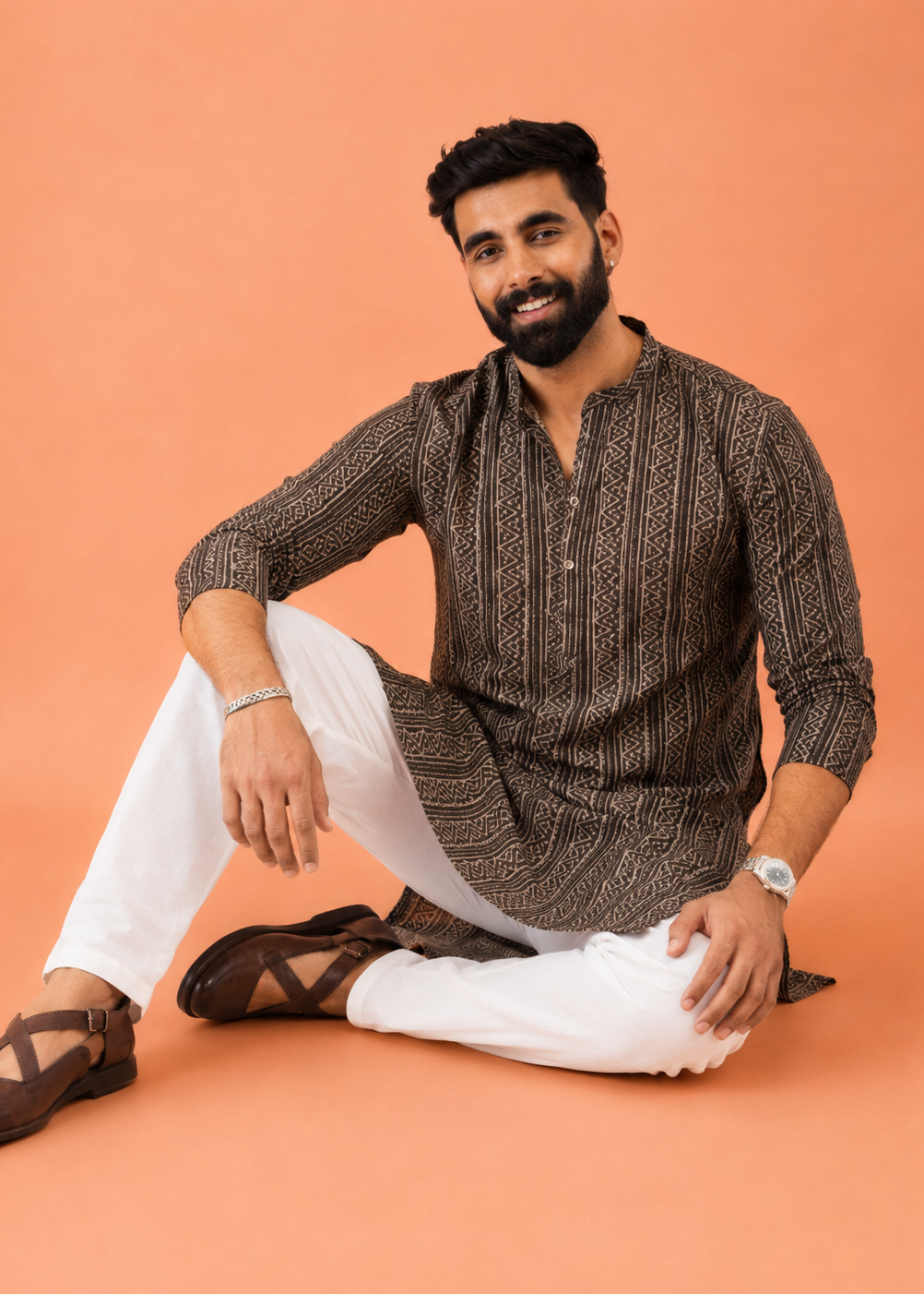 Espresso Patterned Kurta Trouser Set