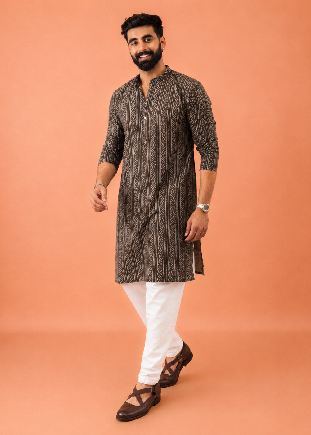 Espresso Patterned Kurta Trouser Set