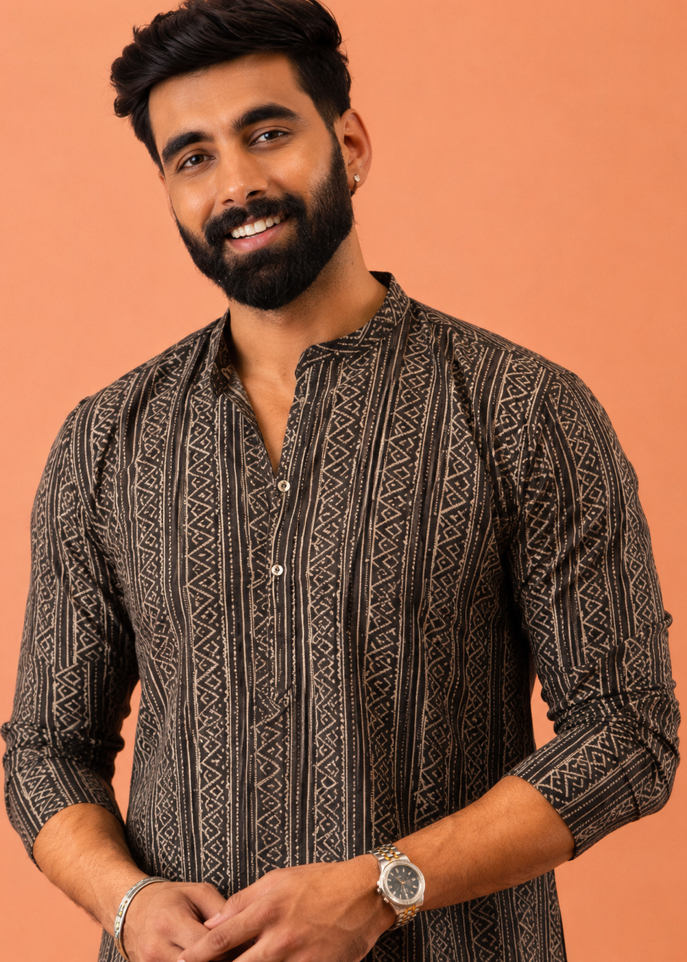 Espresso Patterned Kurta Trouser Set