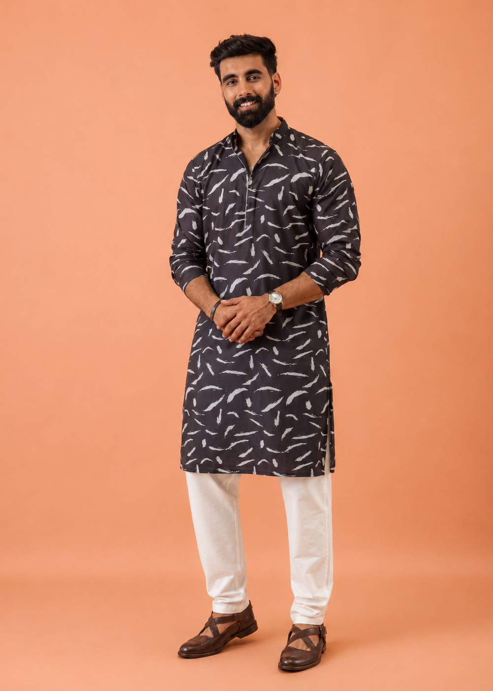 Men Abstract Printed Mandarin Collar Kurta Trouser Set