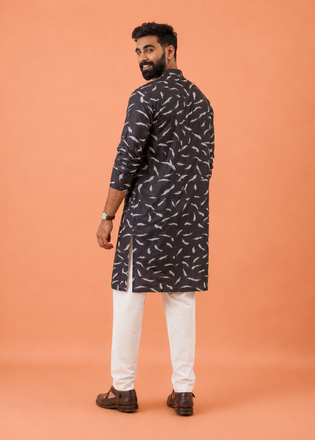 Men Abstract Printed Mandarin Collar Kurta Trouser Set