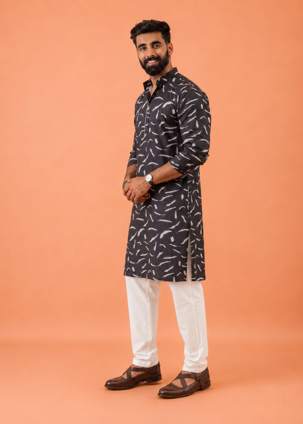 Men Abstract Printed Mandarin Collar Kurta Trouser Set