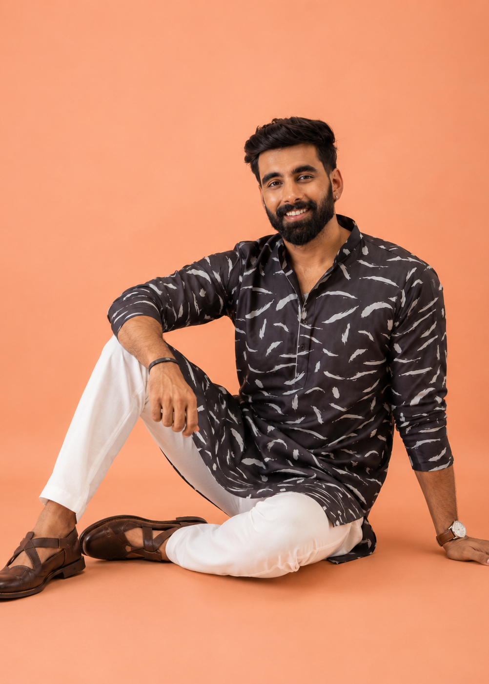 Men Abstract Printed Mandarin Collar Kurta Trouser Set