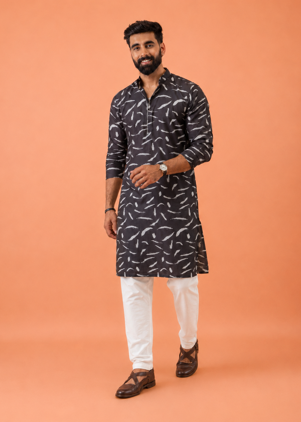 Men Abstract Printed Mandarin Collar Kurta Trouser Set
