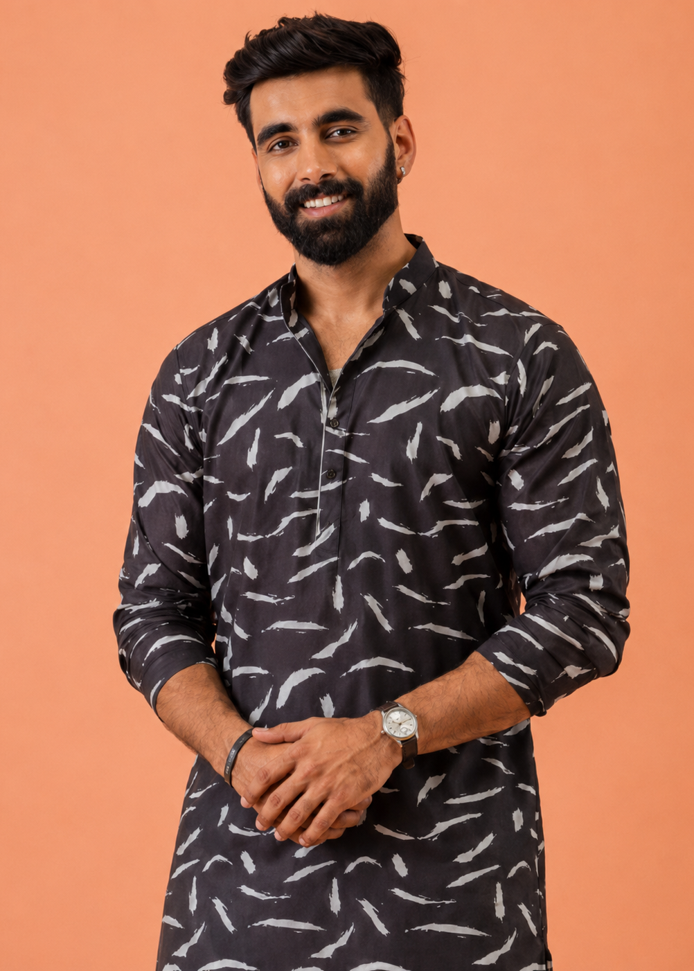 Men Abstract Printed Mandarin Collar Kurta Trouser Set