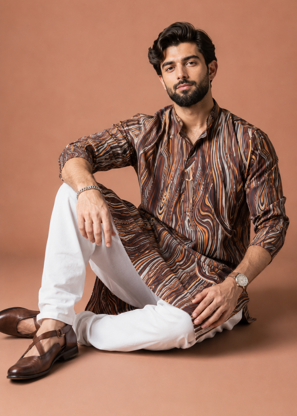 Men Multi color Abstract Print Kurta Pajama Set