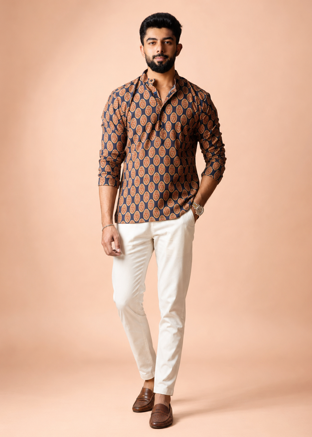 Royal Navy Ethnic Print Short Kurta