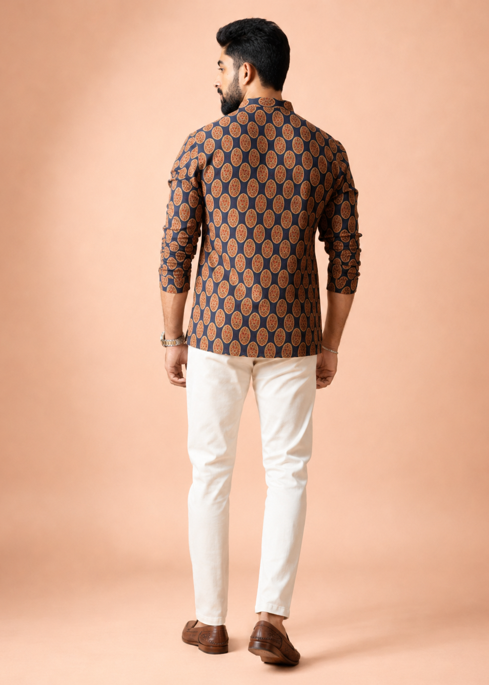 Royal Navy Ethnic Print Short Kurta
