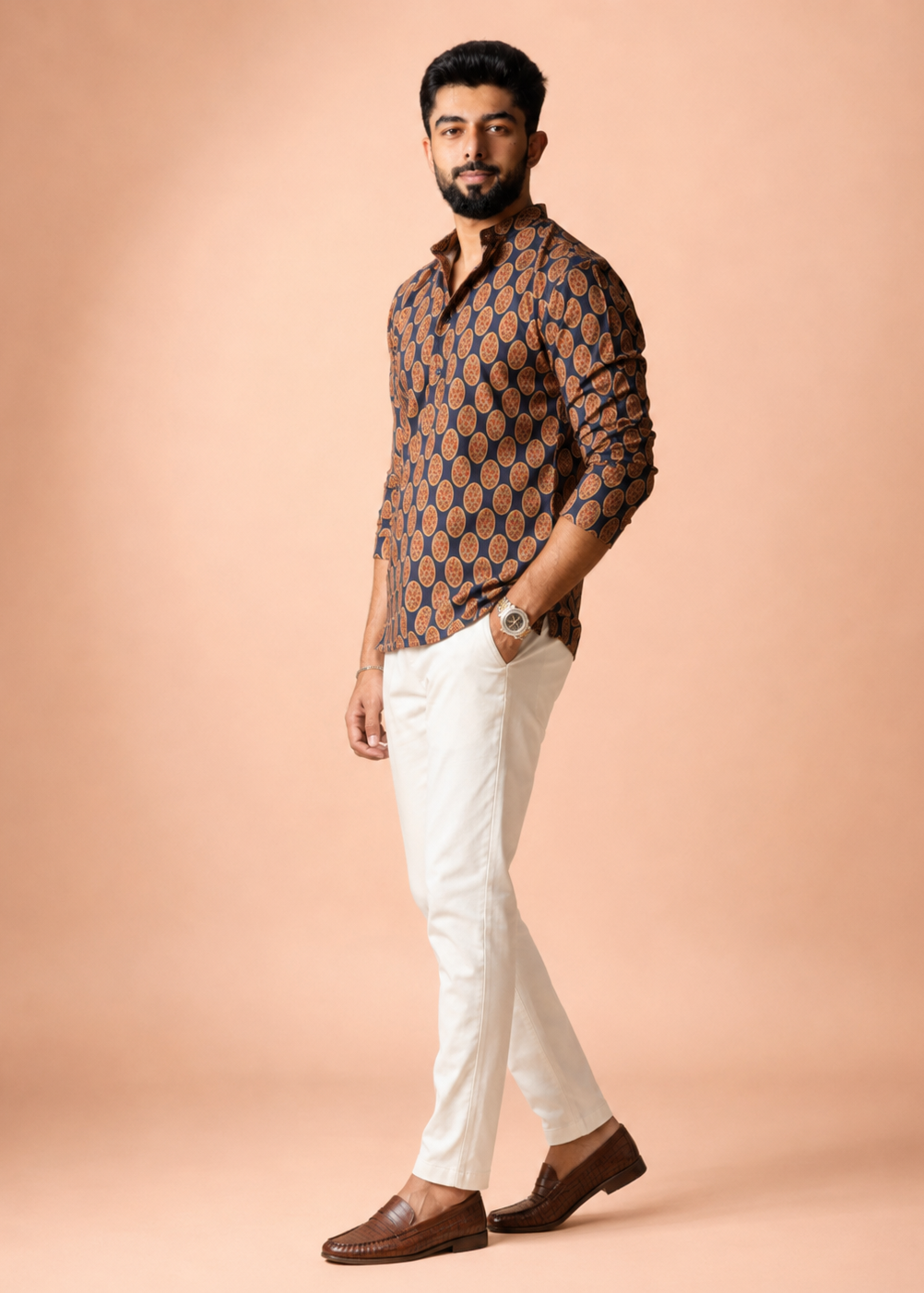 Royal Navy Ethnic Print Short Kurta