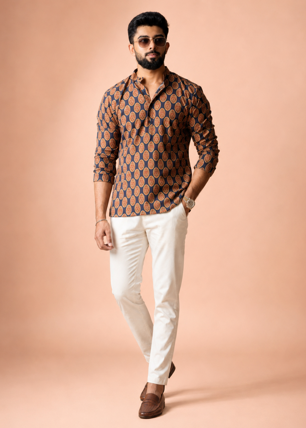 Royal Navy Ethnic Print Short Kurta