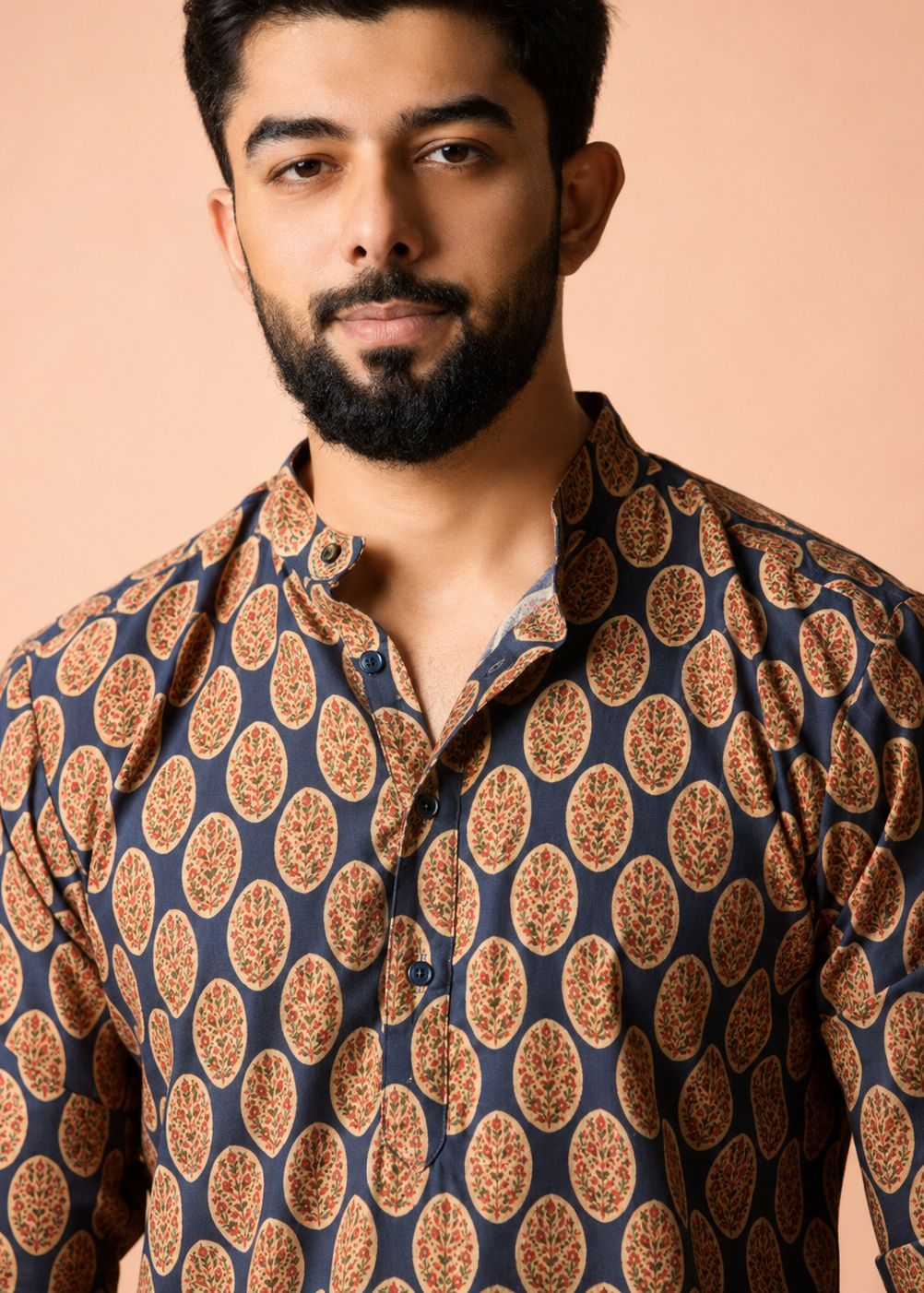 Royal Navy Ethnic Print Short Kurta
