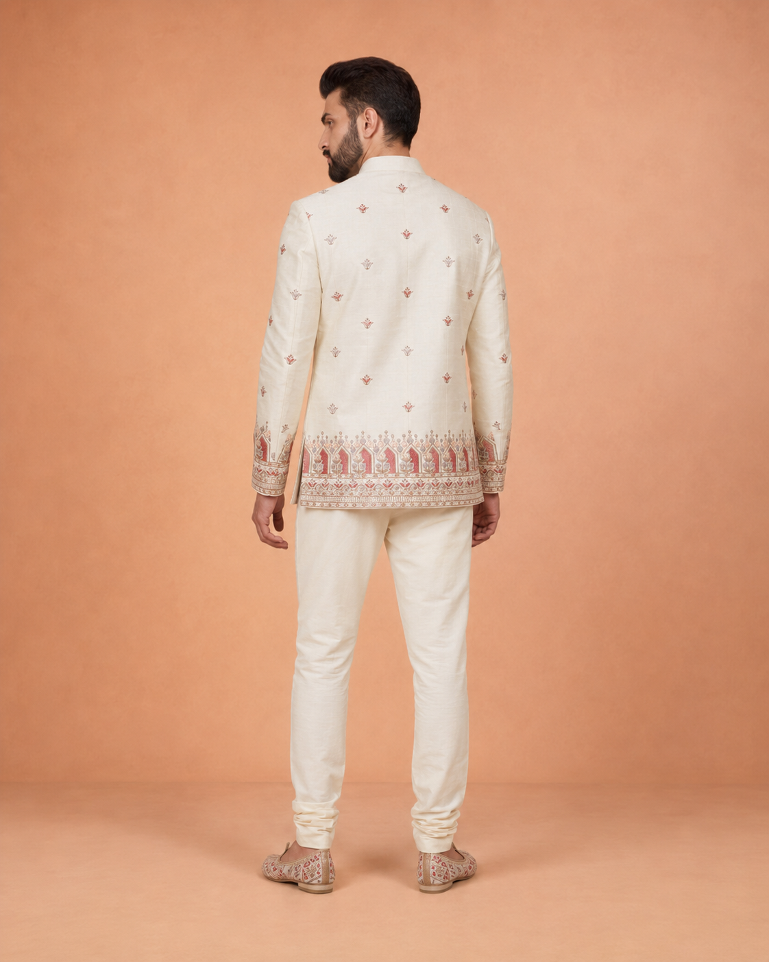 Men White Embroidered Indo-Western Pant Set