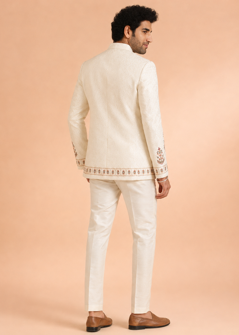 White Regal Embroidered Indo-Western Jacket Set