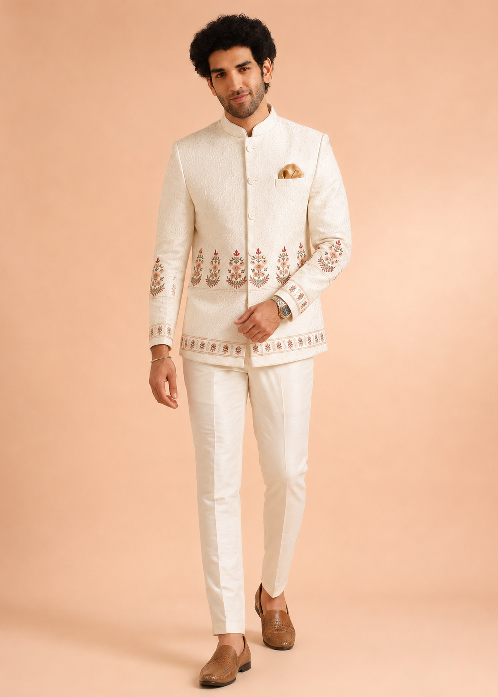 White Regal Embroidered Indo-Western Jacket Set