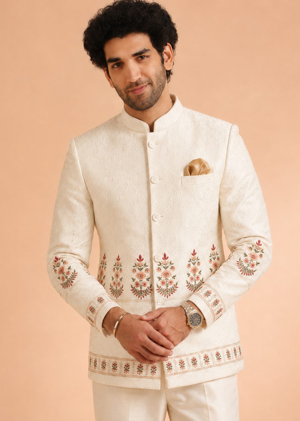 White Regal Embroidered Indo-Western Jacket Set