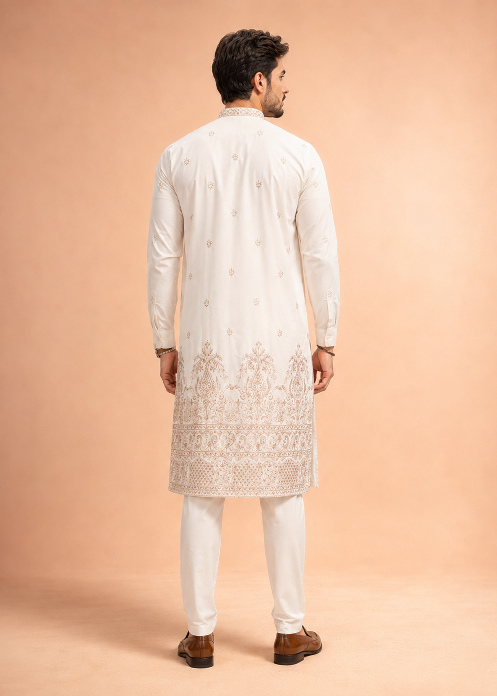 Men Cream Paisley Kurta Trouser Set