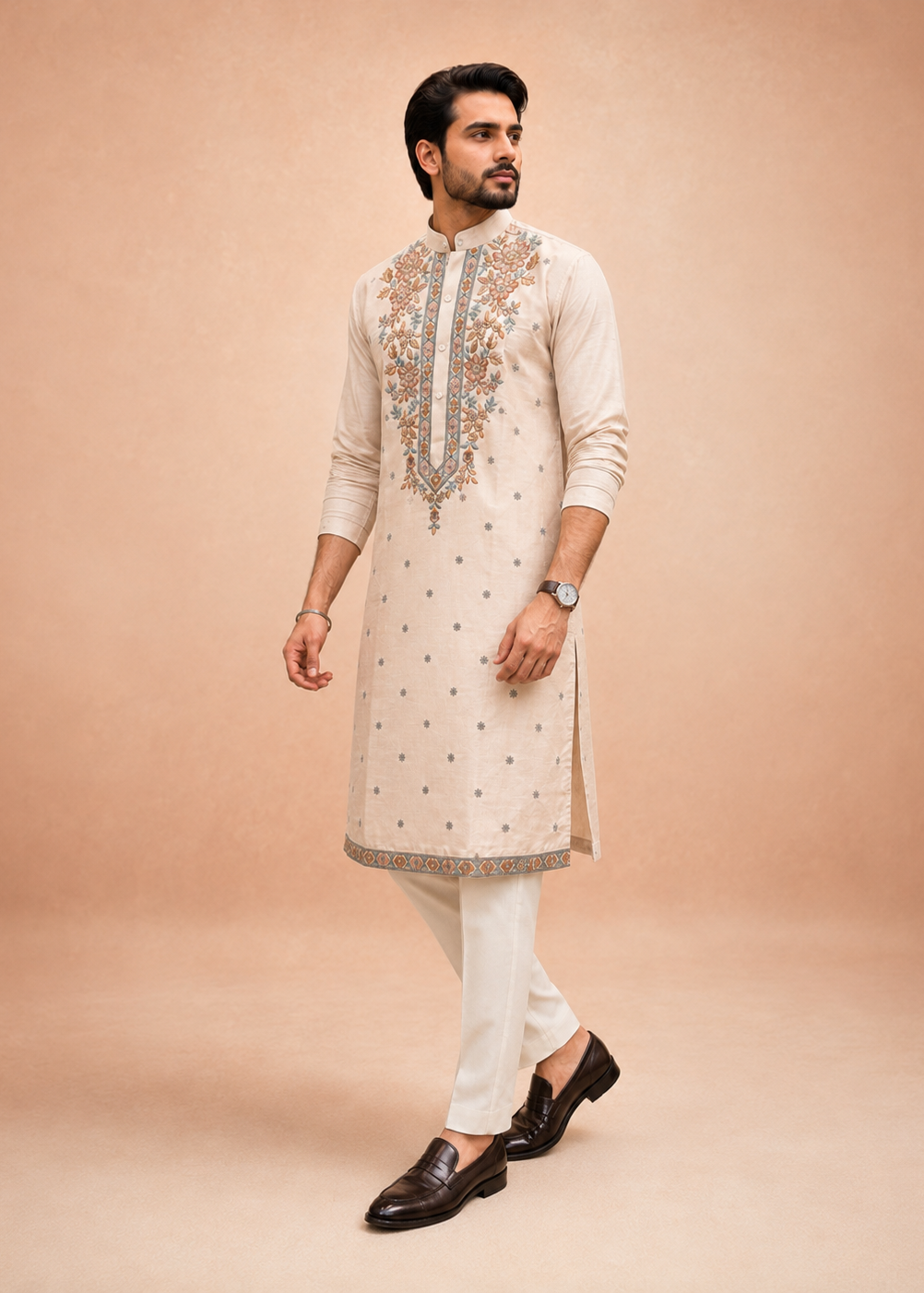 Men Pastel Embellished Kurta Trouser Set