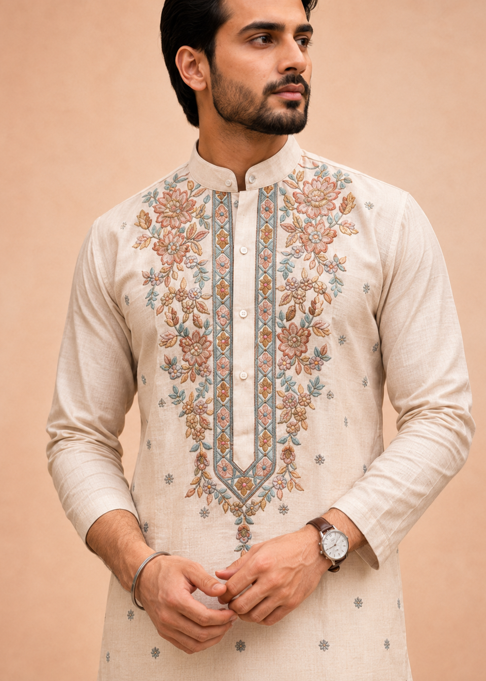 Men Pastel Embellished Kurta Trouser Set