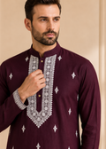 Men Maroon Embroidered Kurta Trouser Set