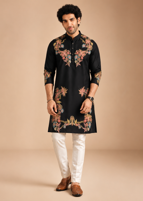 Black Floral Kurta Trouser Set