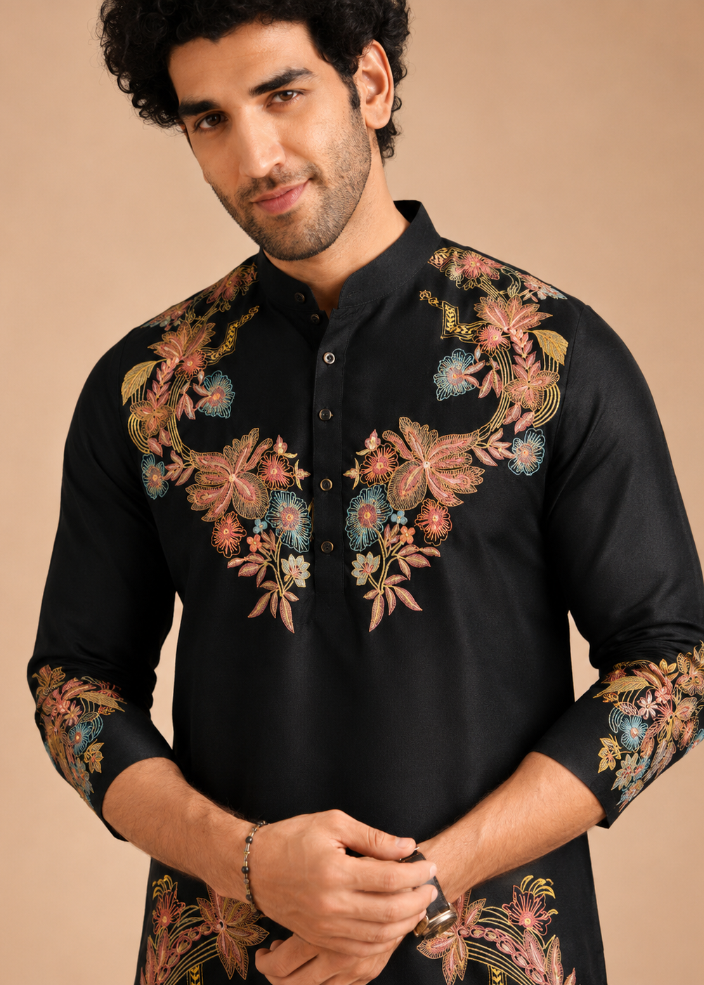 Black Floral Kurta Trouser Set