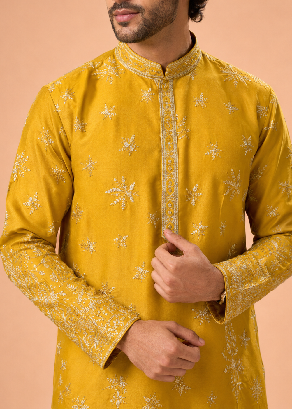 Mustard Embroidered Kurta Trouser Set