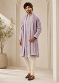 Men Lilac Kurta Trouser with  Dupatta Set
