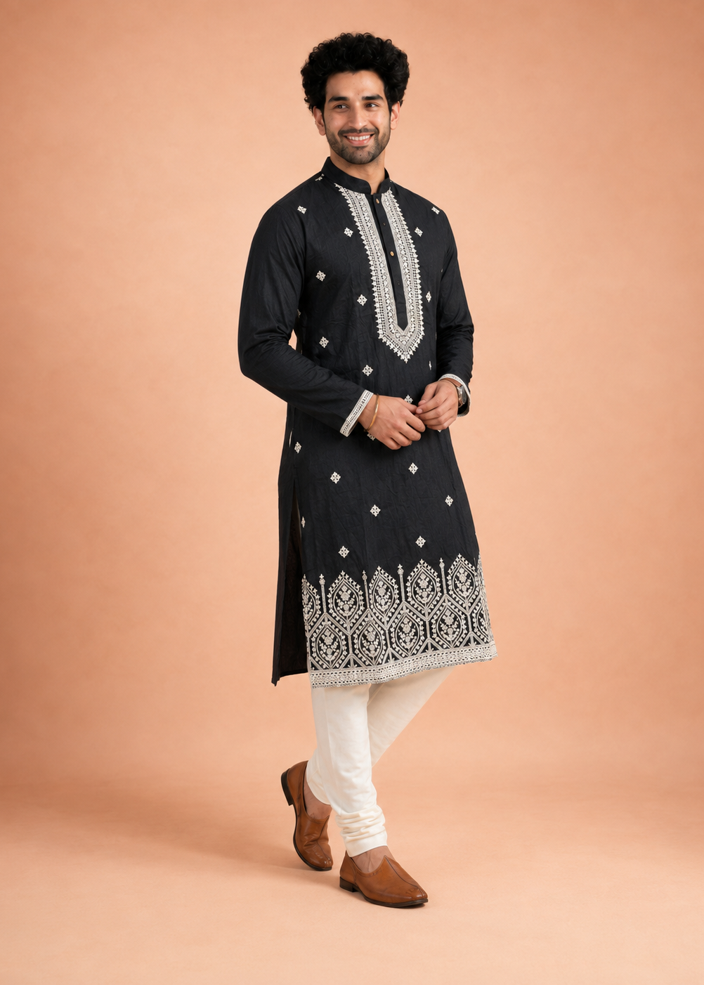 Navy Blue Embroidered Kurta Trouser Set