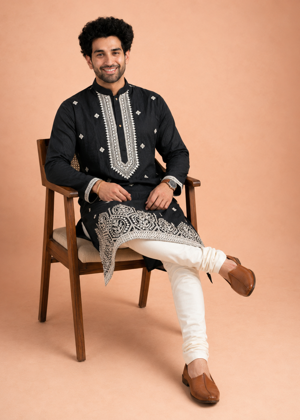 Navy Blue Embroidered Kurta Trouser Set