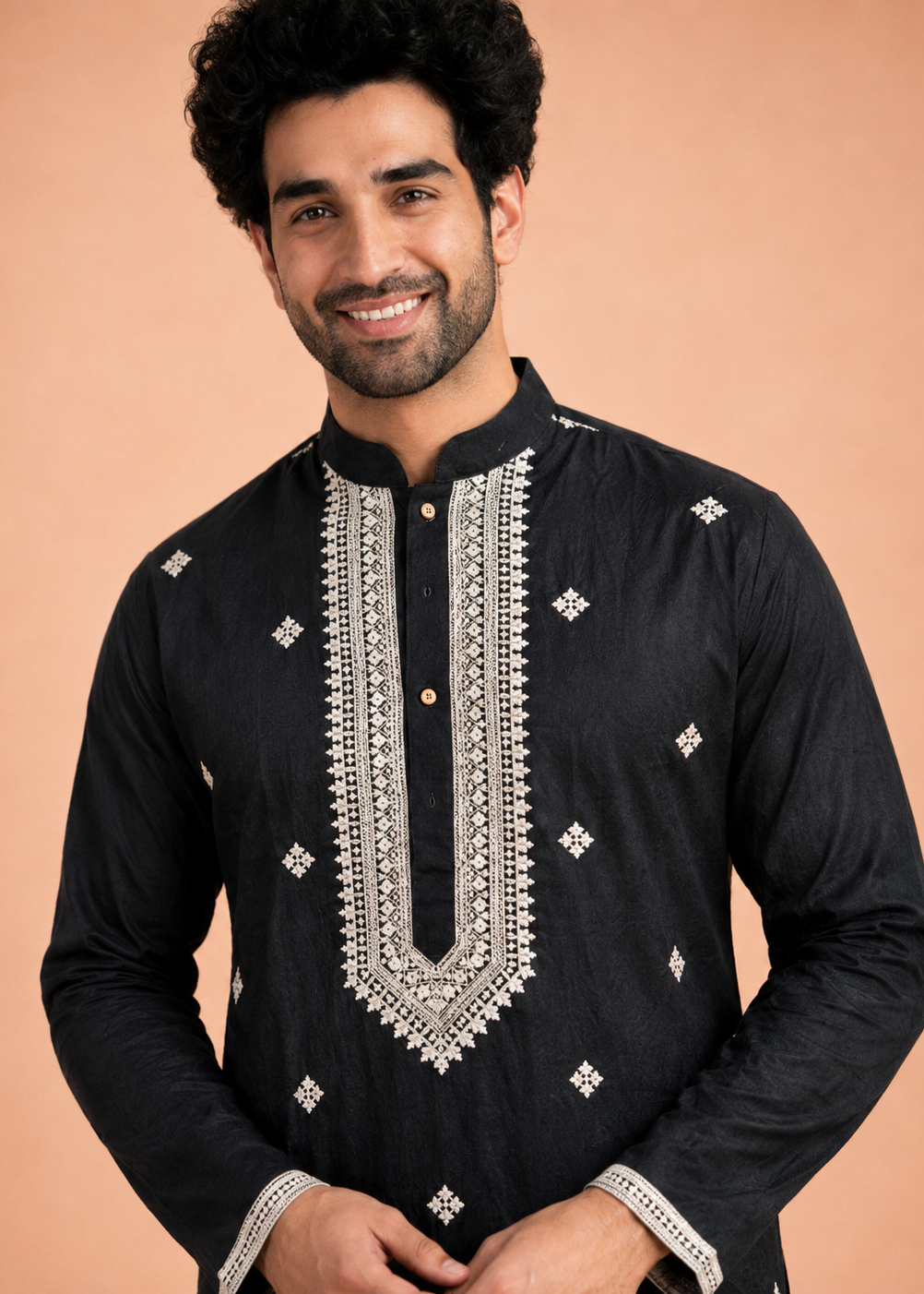 Navy Blue Embroidered Kurta Trouser Set