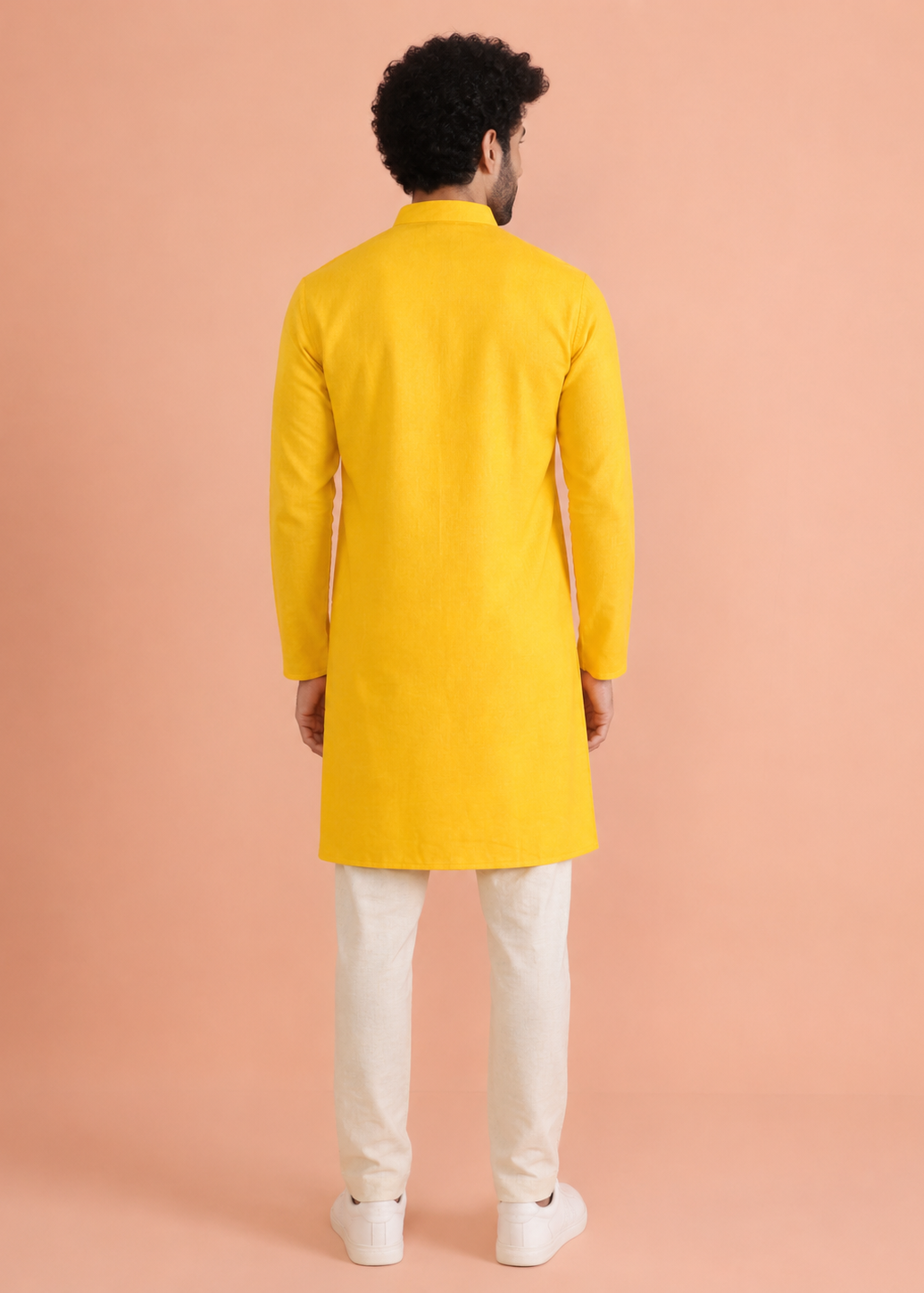 Sunshine Yellow Cotton Kurta with Cream Trouser Set