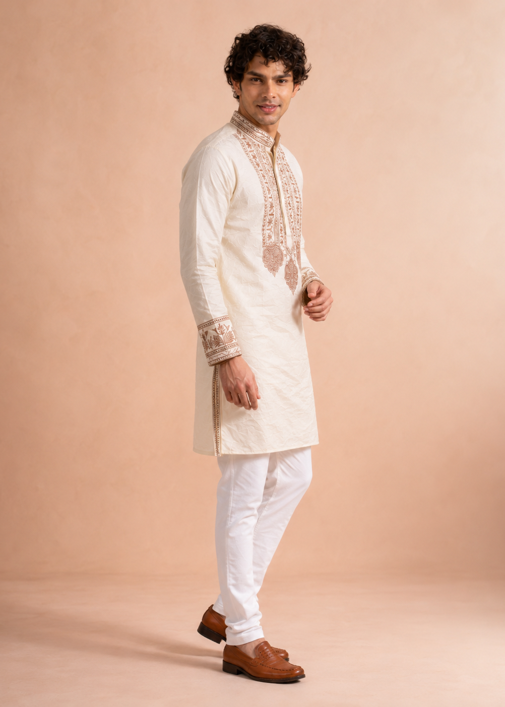 Ivory Cream Embroidered Kurta with Pant Set