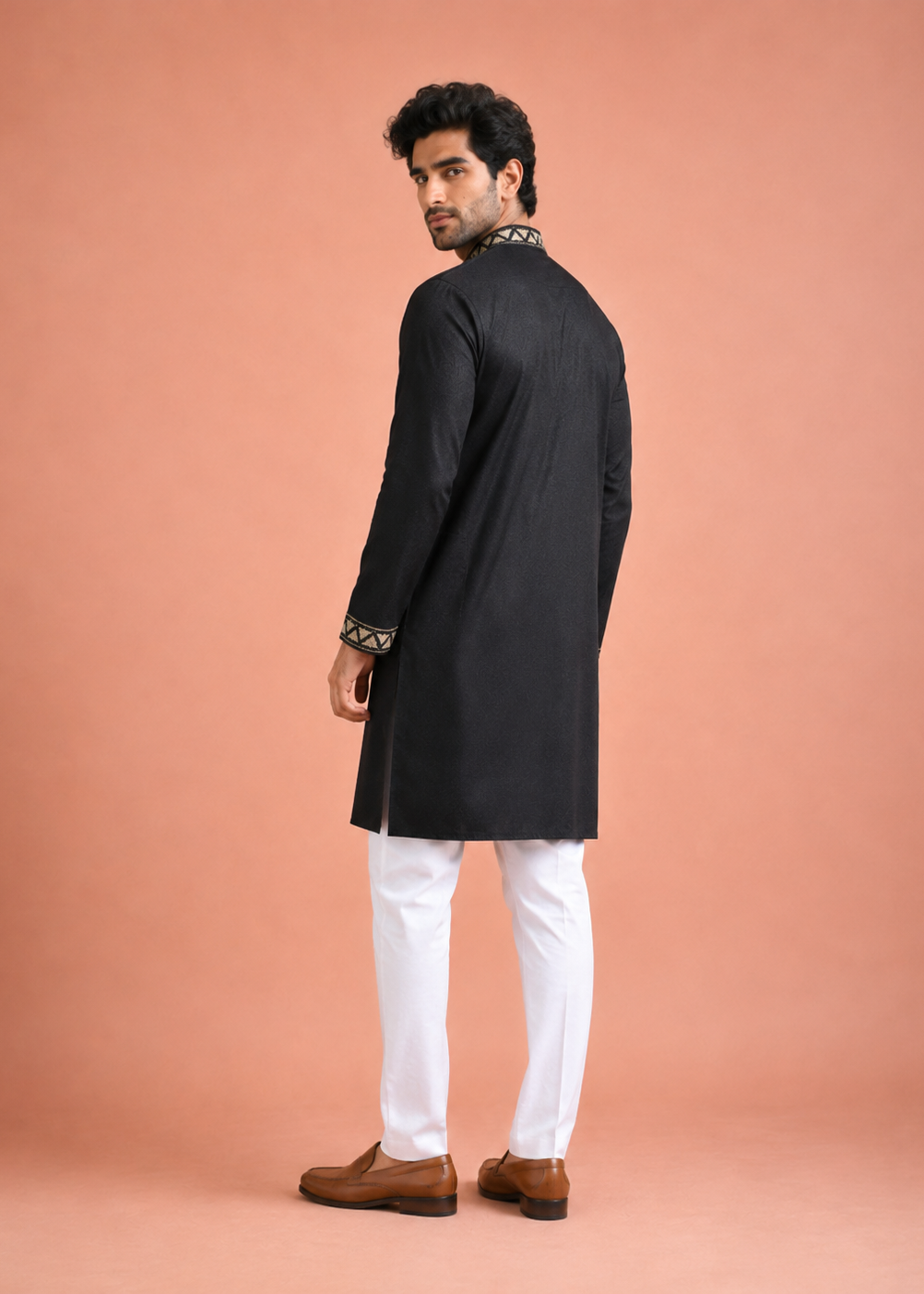 Men Midnight Black Embroidered Kurta Pant Set