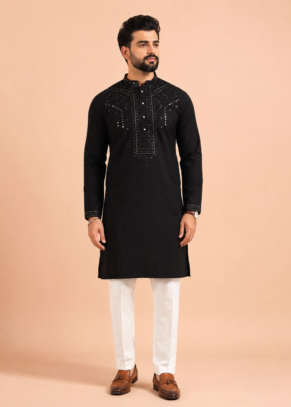 Men Black Embellished Men’s Kurta Trouser Set
