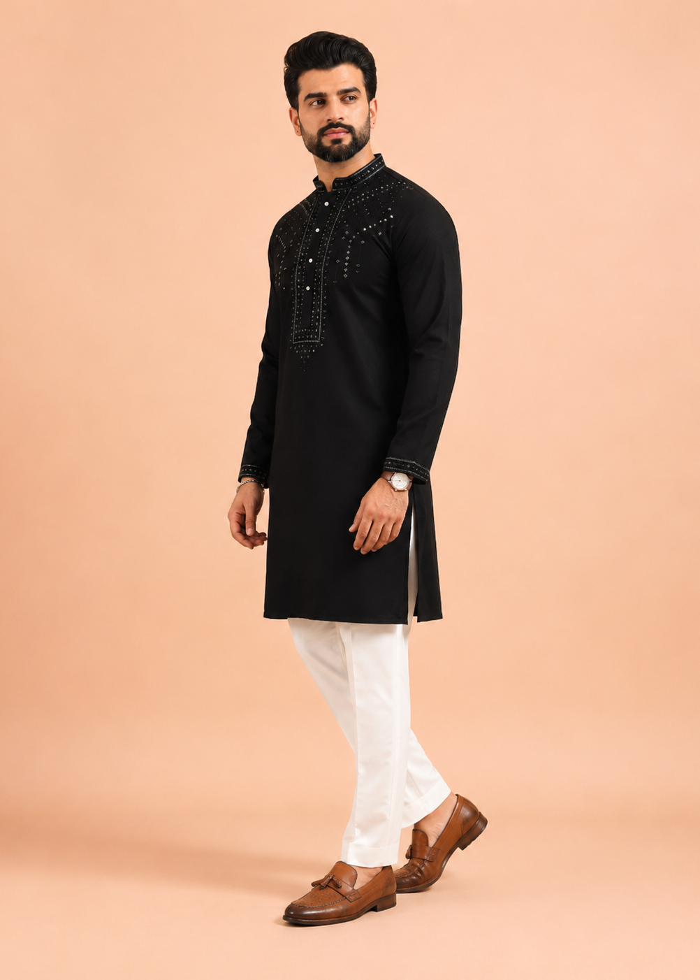 Men Black Embellished Men’s Kurta Trouser Set