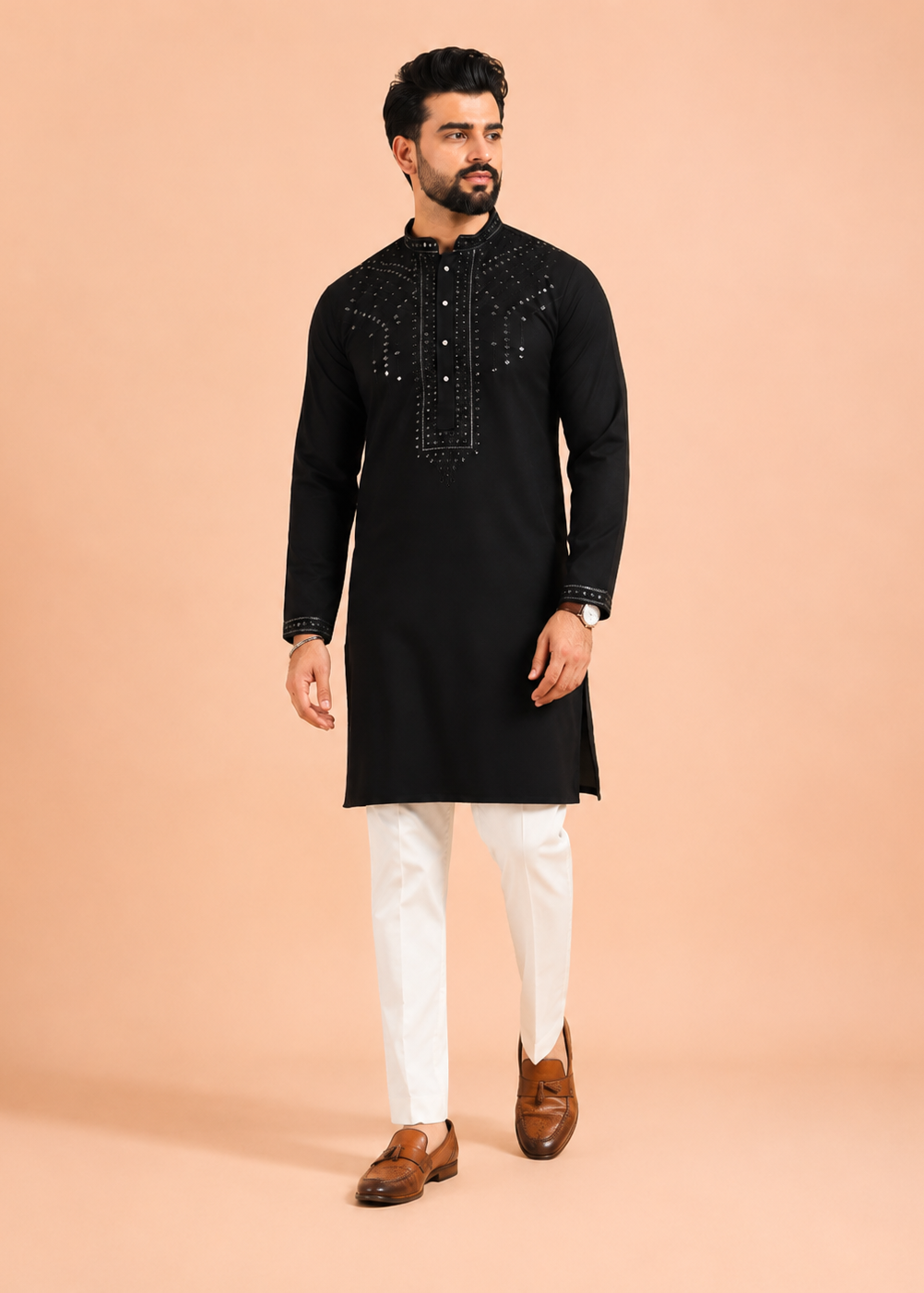 Men Black Embellished Men’s Kurta Trouser Set