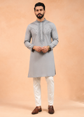 Men Grey Mirror Embroidered Men’s Kurta Trouser Set