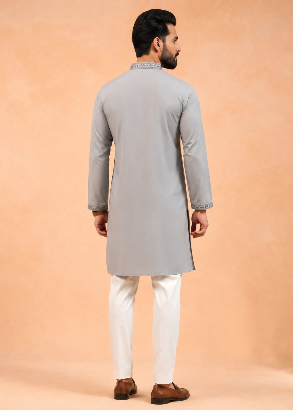Men Grey Mirror Embroidered Men’s Kurta Trouser Set