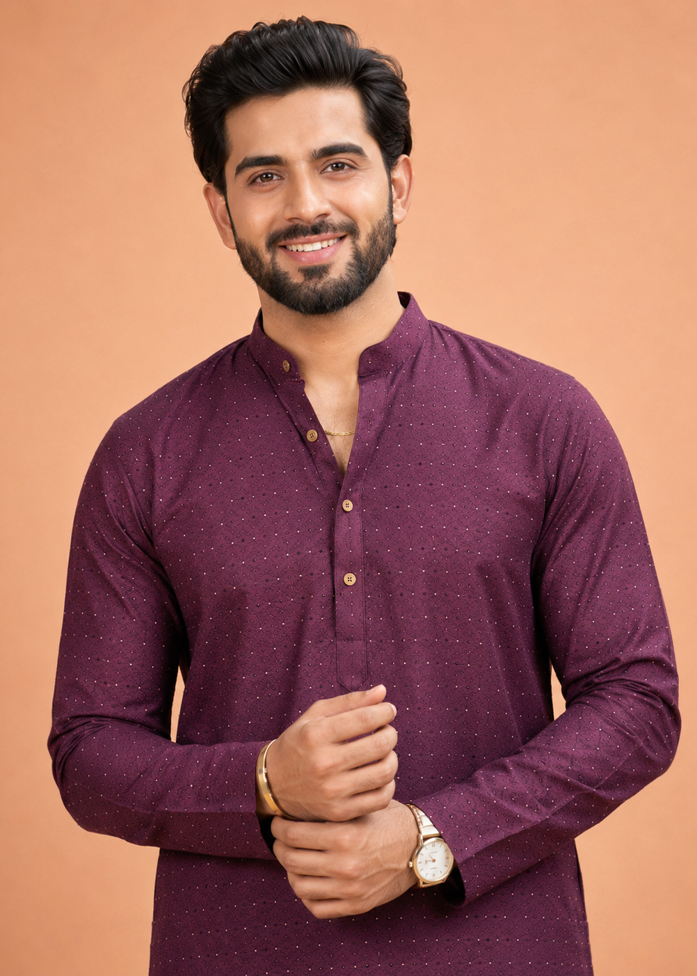 Men Purple Embellished Kurta Pant Set
