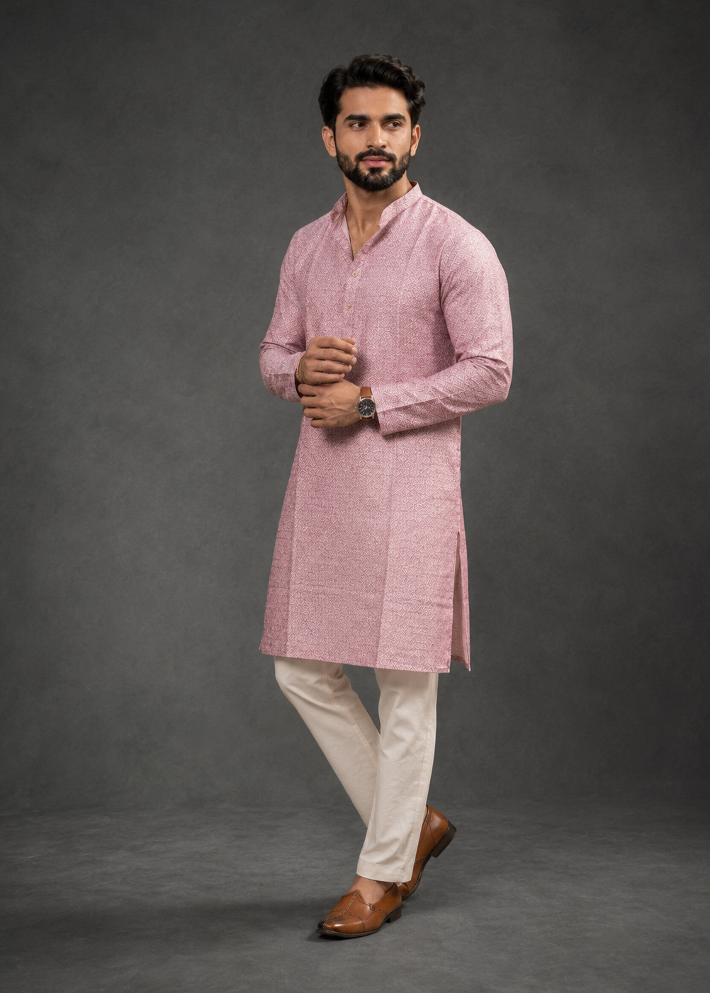 Men Rose Pink Festive Kurta Trouser Set