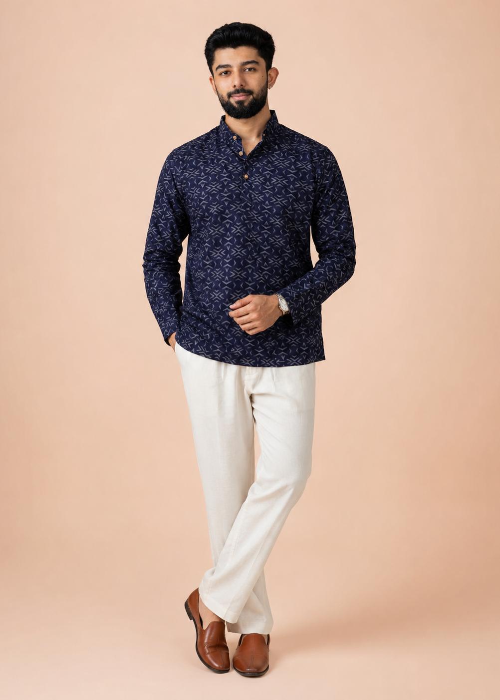 Blue Abstract Printed Short Kurta
